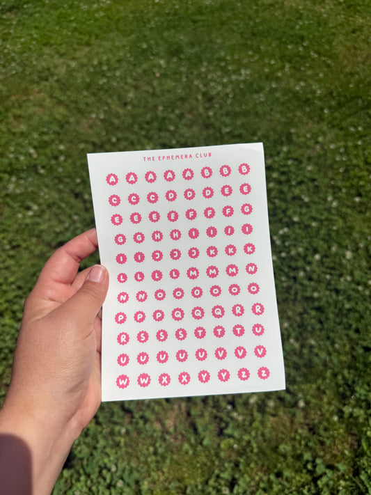 Pink Flower Alphabet Stickers | Journal Labels