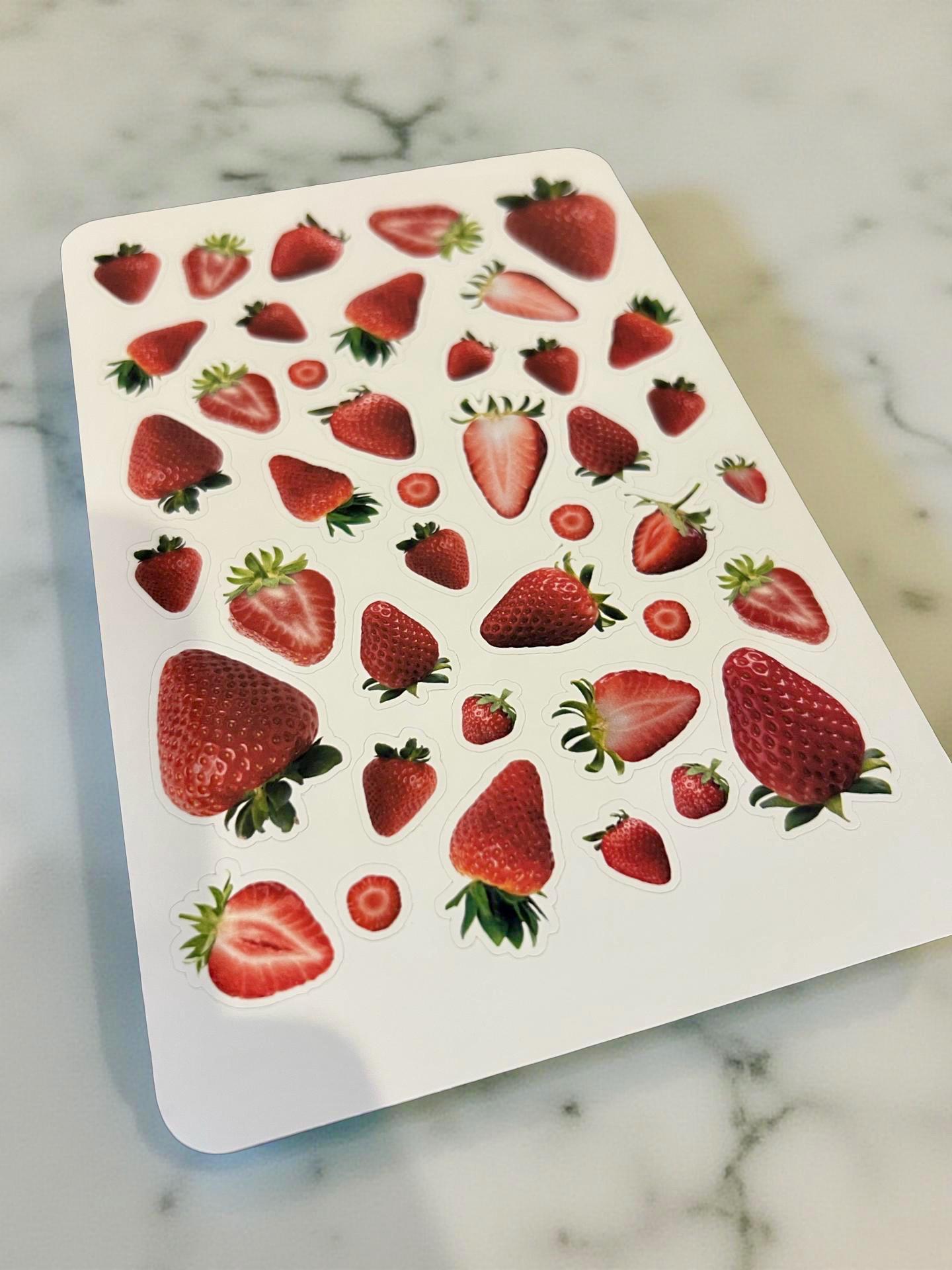 Strawberry Sticker Sheet – Realistic Fruit Stickers