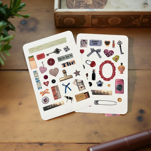 Trinket & Thrift Sticker Sheet Vintage Ephemera Aesthetic, Thrift Store Collage Stickers for Journaling, Scrapbooking Snail Mail