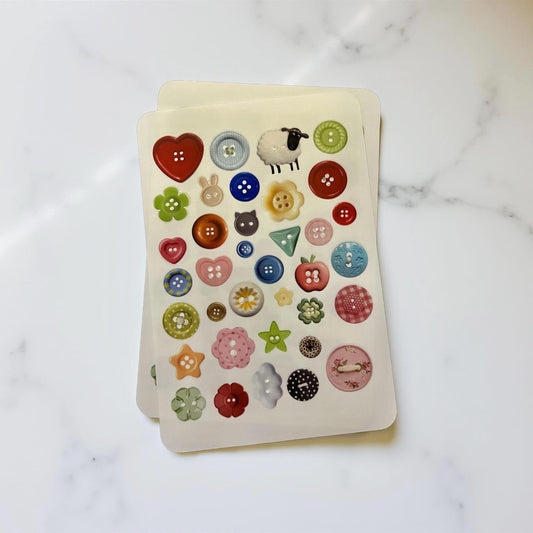 Many buttons Stickers | Mixed Media Buttons Sticker Sheet | Scrapbook, Journal, Planner | 4x6 | Matte