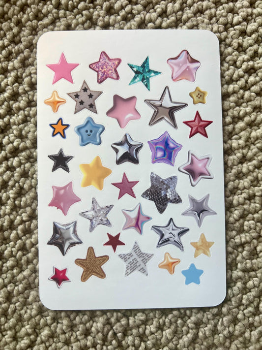 Stars do you like dem? Star Stickers | Mixed Media Star Sticker Sheet | Scrapbook, Journal, Planner, Cute Puffy Stars | 4x6