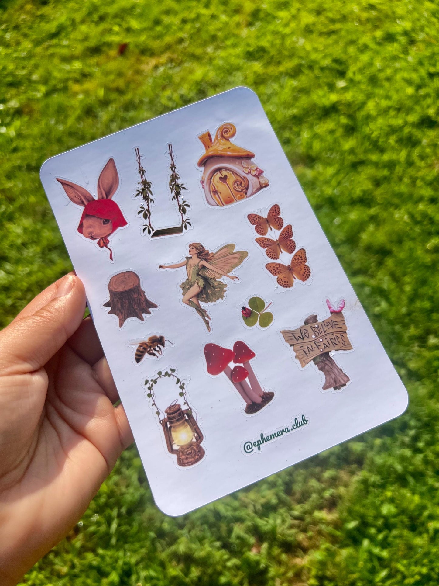 Fairycore Sticker Sheet – Fairy House, Bunny Hood, Forest Ephemera