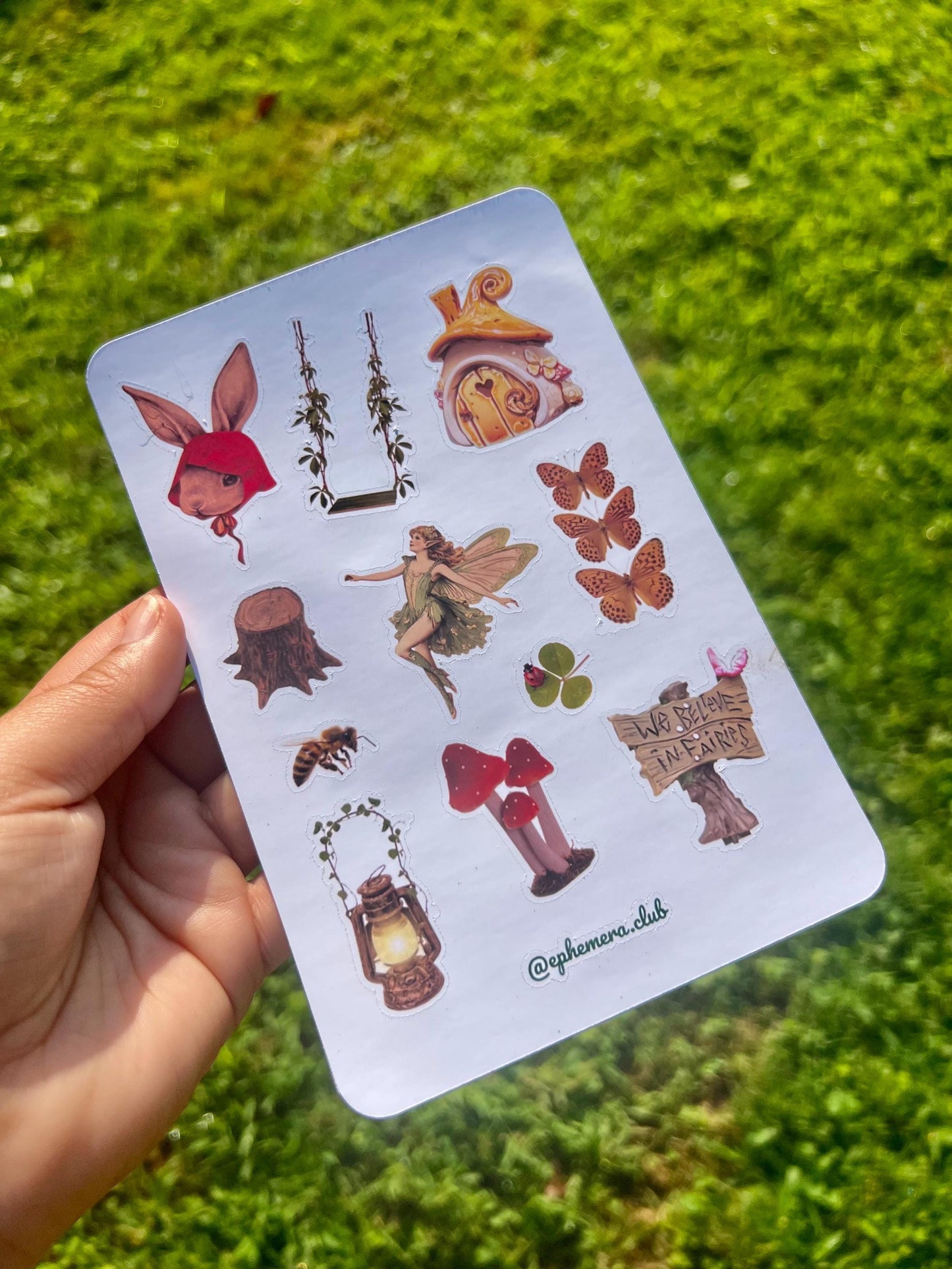 Fairycore Sticker Sheet – Woodland Matte Vinyl Stickers for Journaling, Mushrooms, Fairy House, Bunny Hood, Forest Ephemera | 4x6