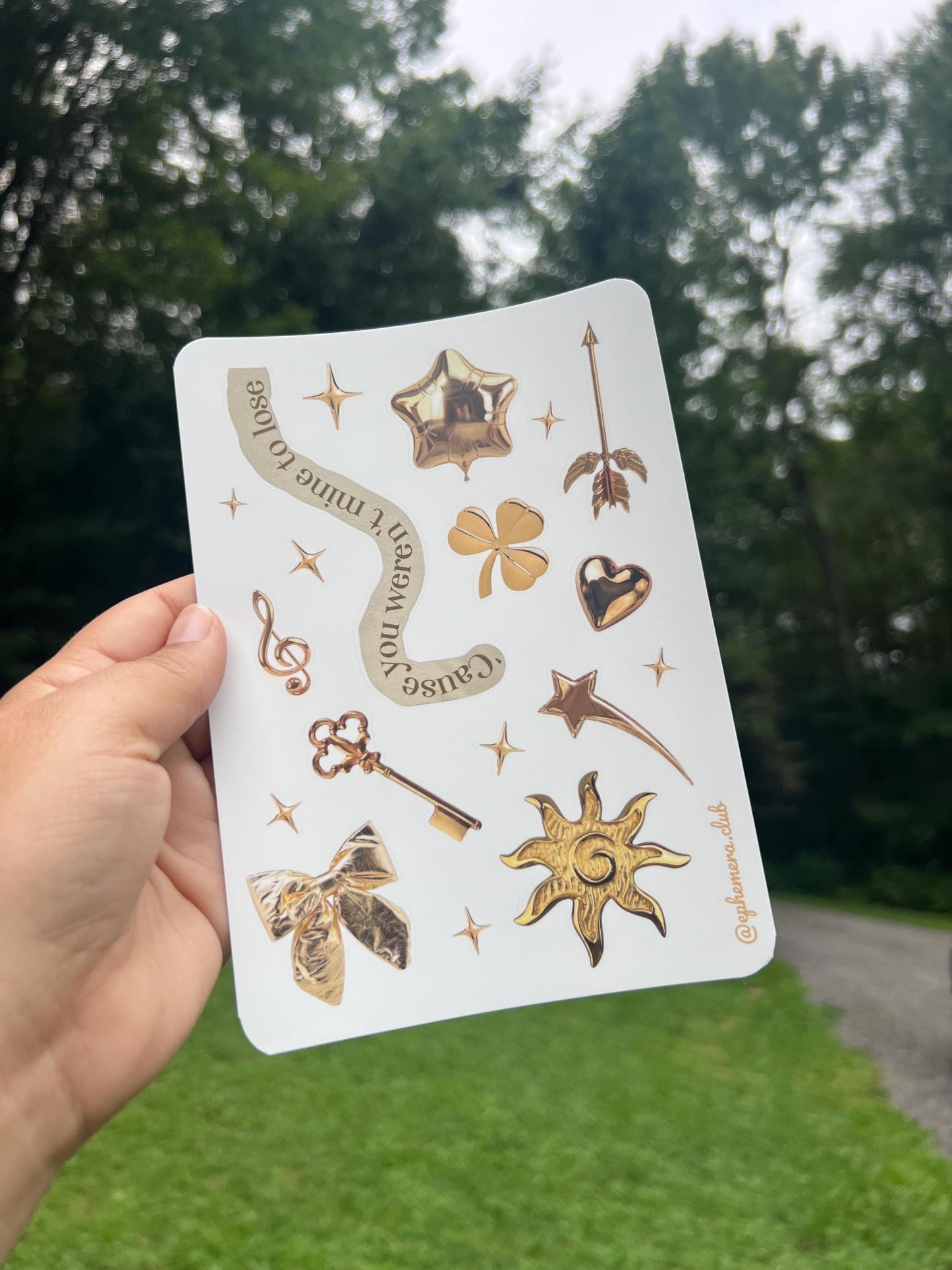 Gold Aesthetic Sticker Sheet – Celestial Magic Vinyl Stickers, Stars, Keys, Suns, Quote, Cute Ephemera for Journals | Matte | 5x7