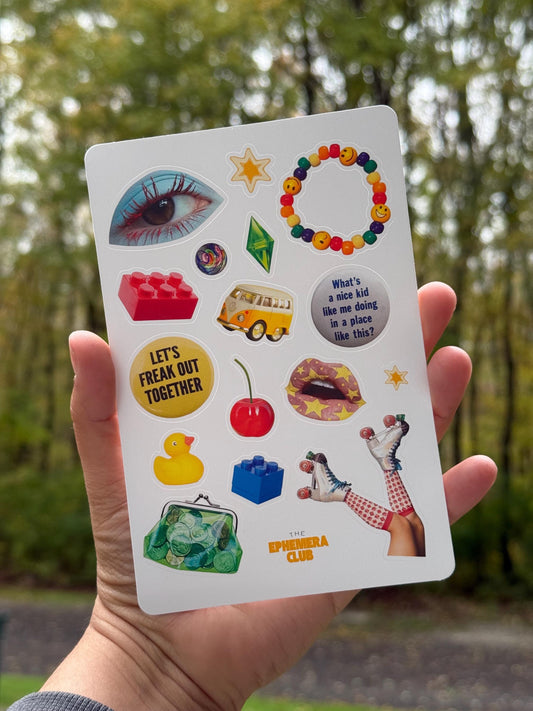 Retro Y2K Sticker Sheet • 90s Aesthetic Stickers • Roller Skate Stickers • Nostalgia Stickers • Junk Journal & Scrapbook Stickers • Cute