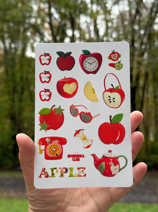 Apple Aesthetic Sticker Sheet • Red Apple Stickers • Fall Stickers for Junk Journaling • Cute Scrapbook Stickers • Planner Stickers •