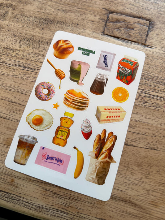 Breakfast Food Sticker Sheet • Grocery Stickers • Pancake Donut Egg Coffee Stickers • Journaling & Planners