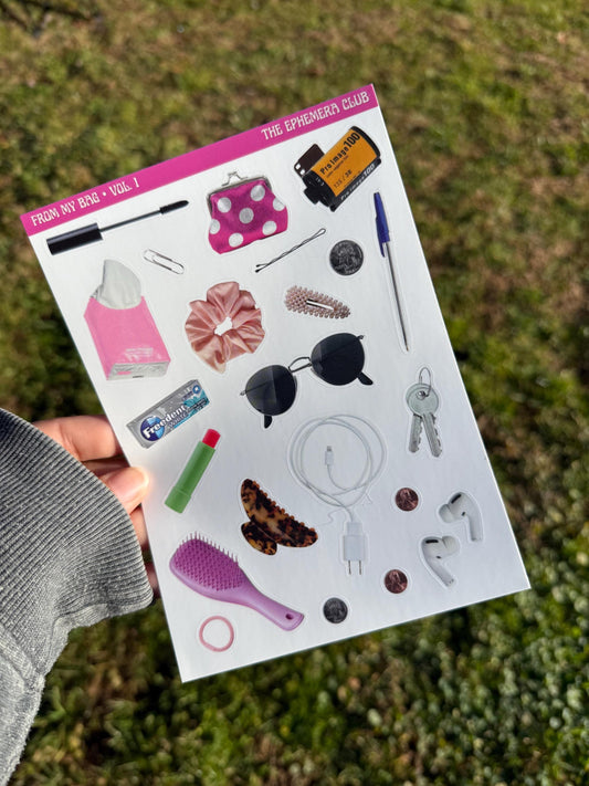 From My Bag Sticker Sheet • Realistic Objects Stickers • Everyday Essentials Ephemera • Scrapbooking & Journaling Stickers • Vol. 1