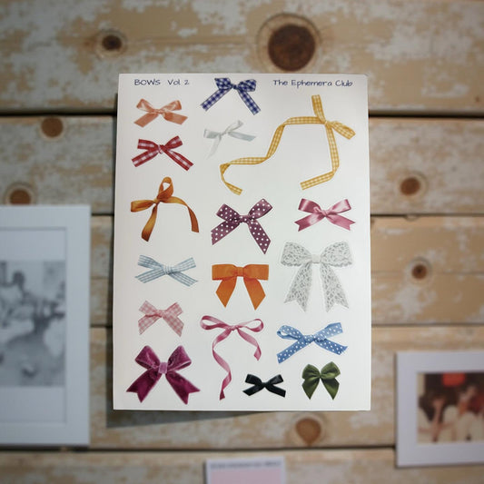 Bow Sticker Sheet – Bows Vol. 2, Ribbon Stickers, Vintage Bow Ephemera, Cute Bow Stickers for Journaling & Scrapbooking