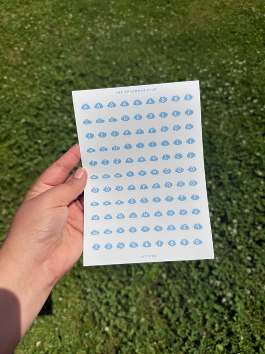 Alphabet Sticker Sheet for Journals | Cloud Letters