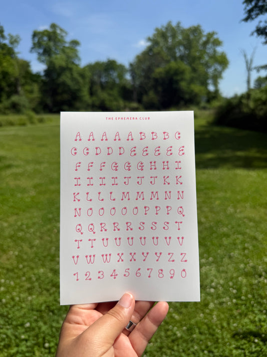 Pink Alphabet Sticker Sheet | Journal Letter Stickers