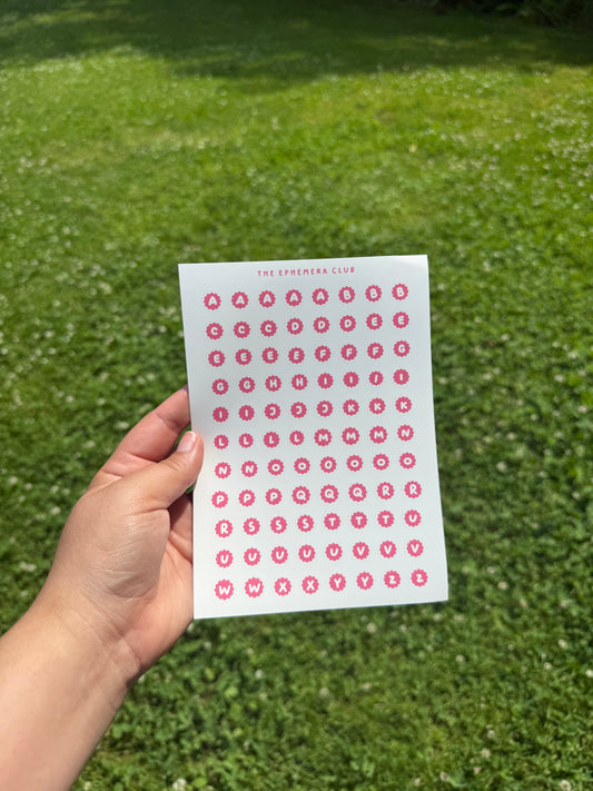 Pink Flower Alphabet Stickers | Journal Labels