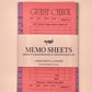 A pink memo sheet set with purple and green tabs, wrapped in a white paper band that reads 'Memo Sheets' and shows the brand 'The Paper Club'.