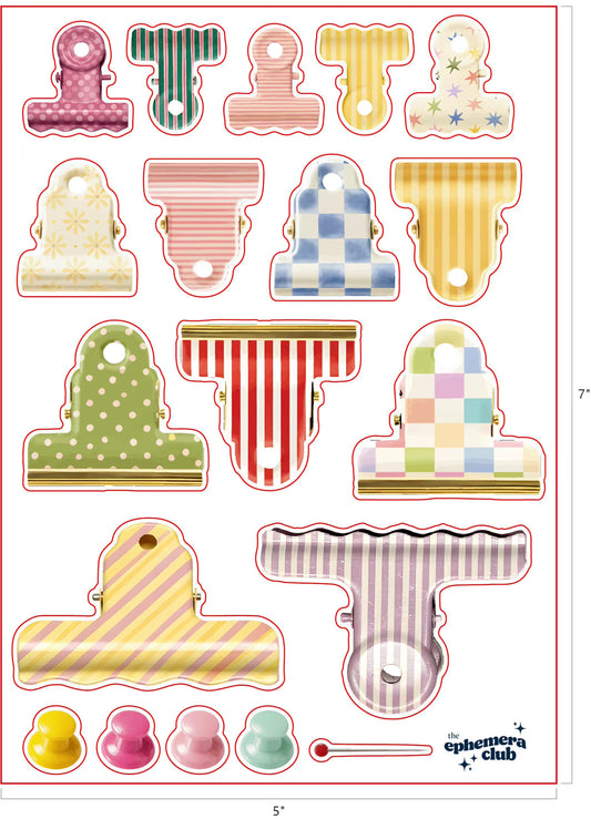 Colorful Vintage Clips Sticker Sheet
