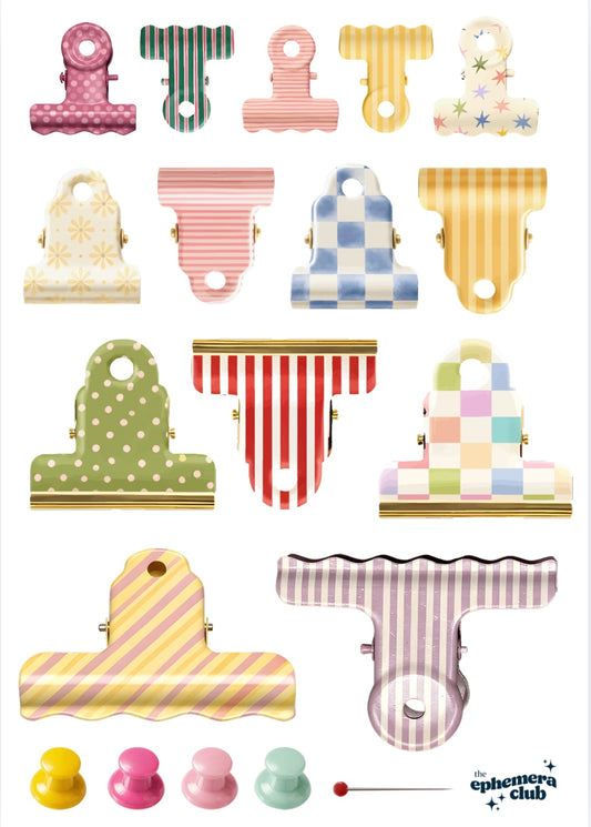 Colorful Vintage Clips Sticker Sheet