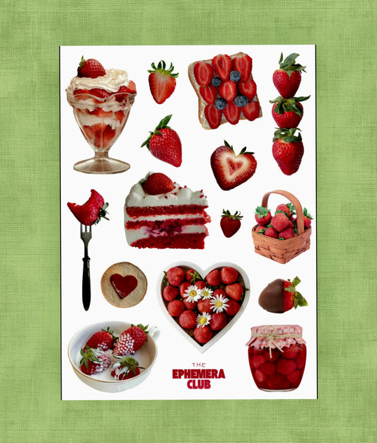Strawberry Aesthetic Sticker Sheet for Junk Journals Scrapbooking and Planners