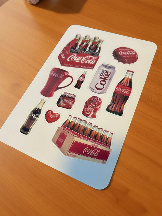 Coca-Cola Vintage Sticker Sheet – Retro Soda Bottle Logo Stickers for Journals & Scrapbooks