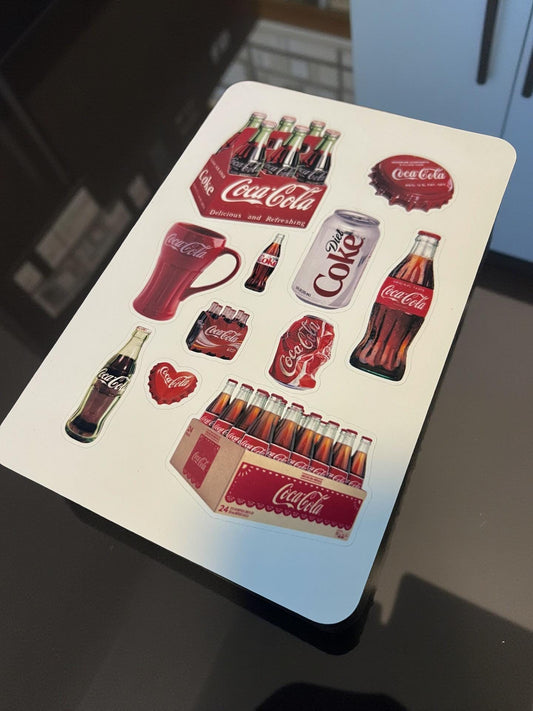 Coca-Cola Vintage Sticker Sheet – Retro Soda Bottle Logo Stickers for Journals & Scrapbooks
