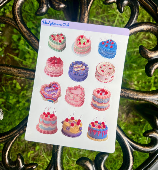 Vintage Cake Stickers – Cute Cherry Birthday Cake Stickers