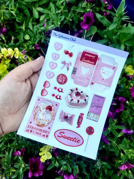 Sweetheart Cakecore Sticker Sheet – Pink Retro Candy Stickers