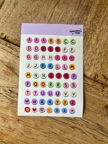 Colorful Alphabet Sticker Sheet – Letters and Symbols for Journals, Planners, Scrapbooks
