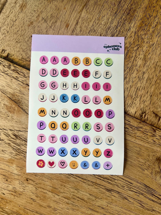 Colorful Alphabet Sticker Sheet – Letters and Symbols