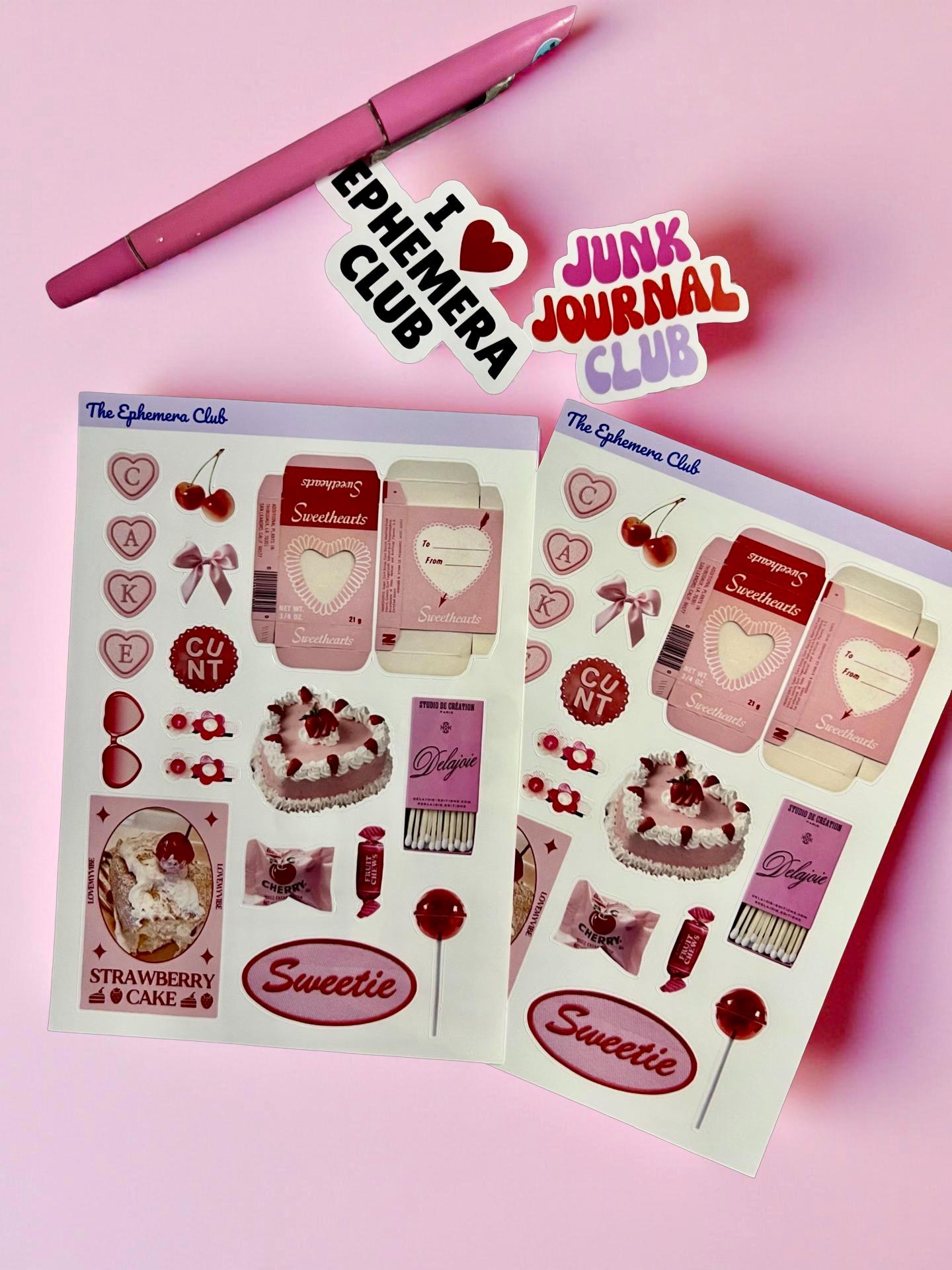Sweetheart Cakecore Sticker Sheet – Pink Retro Candy Stickers