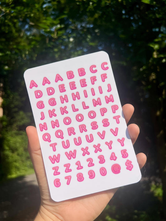 Bubble Letter Alphabet Sticker Sheet – Pink Retro Letters & Numbers