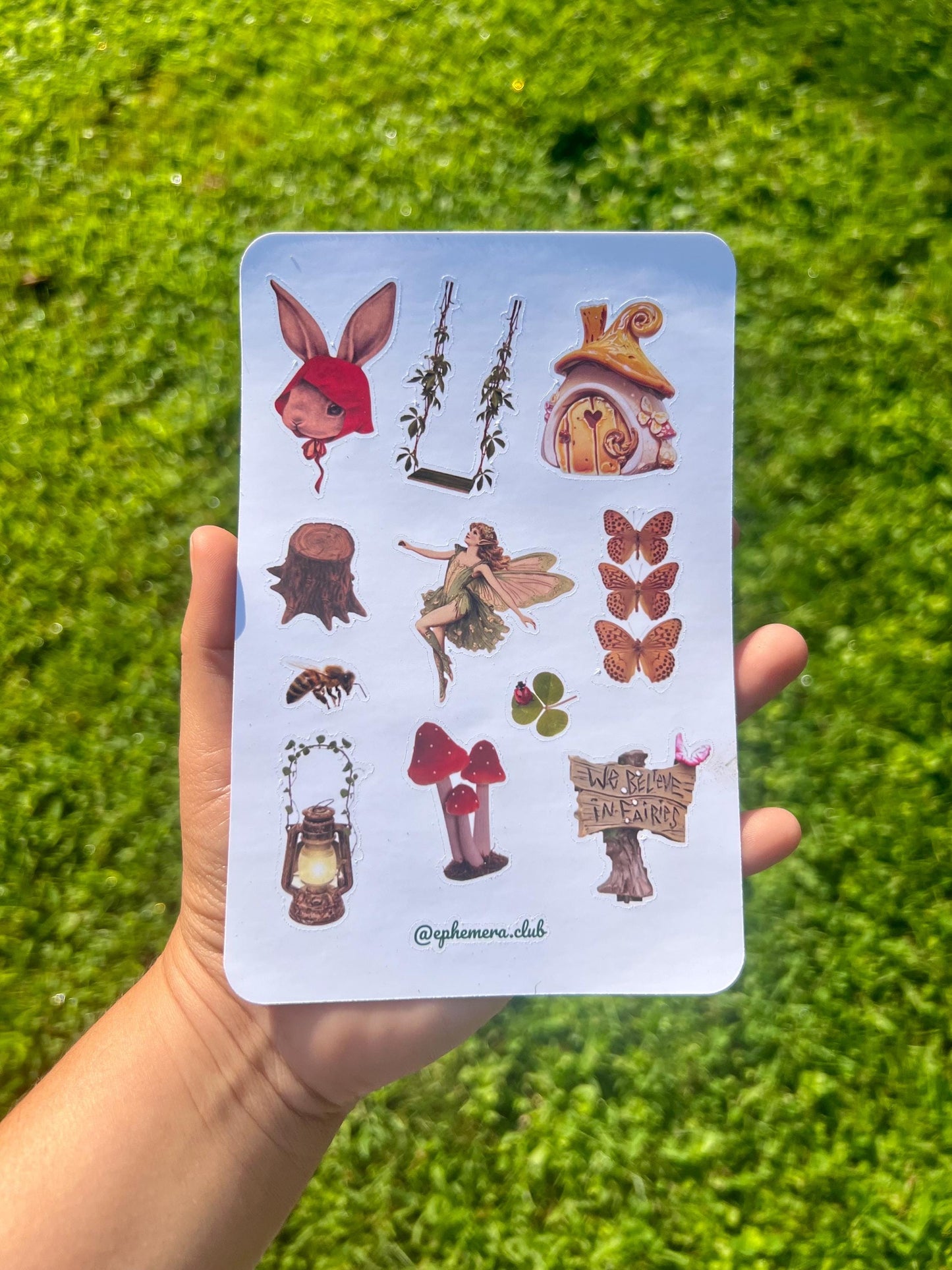 Fairycore Sticker Sheet – Fairy House, Bunny Hood, Forest Ephemera