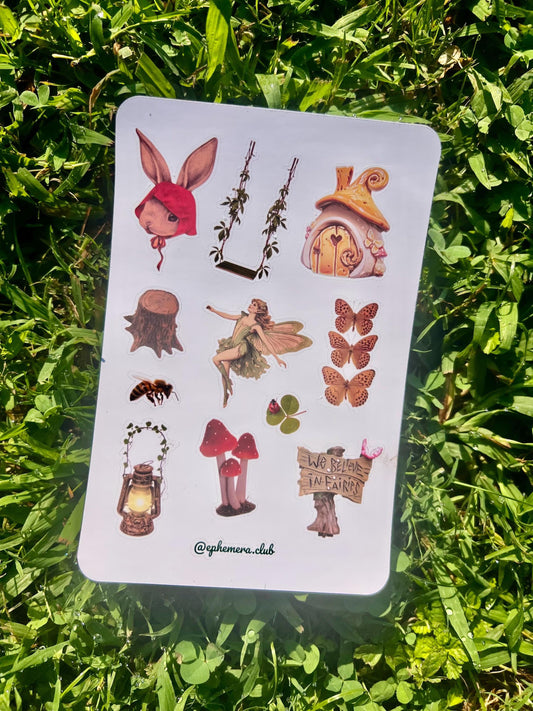 Fairycore Sticker Sheet – Fairy House, Bunny Hood, Forest Ephemera