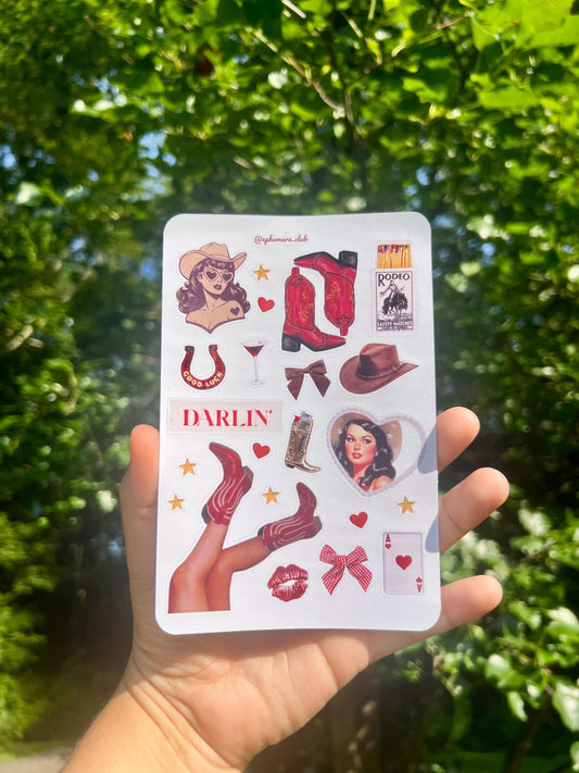 Cowgirl Sticker Sheet – Western Aesthetic Stickers, Retro Rodeo