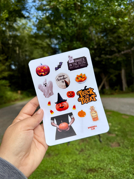 Halloween Sticker Sheet – Ghosts, Pumpkins & Candy Corn – Spooky Cute Stickers for Journals, Planners Crafts