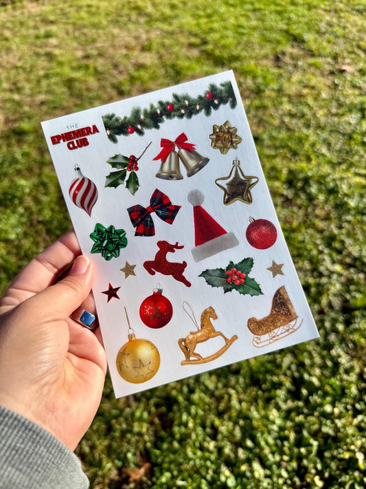 Christmas Sticker Sheet • Holiday Ornaments Stickers • Realistic Vintage Christmas Ephemera • Junk Journal & Scrapbooking Stickers