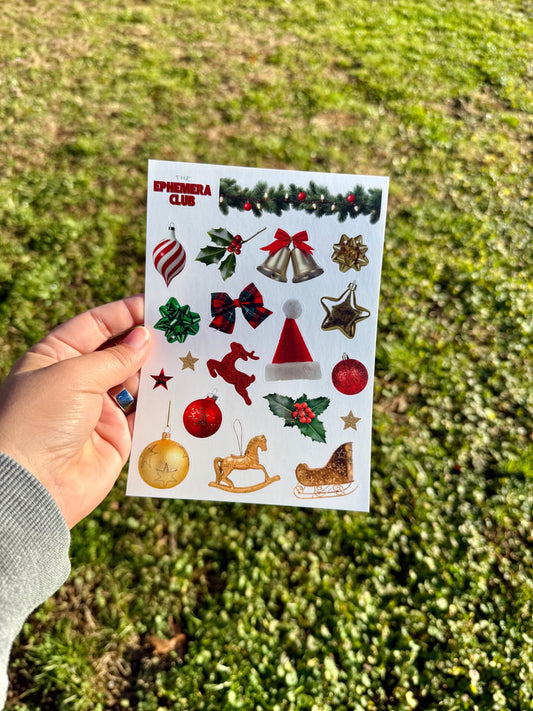 Christmas Sticker Sheet • Holiday Ornaments Stickers • Realistic Vintage Christmas Ephemera • Junk Journal & Scrapbooking Stickers