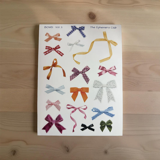 Bow Sticker Sheet – Bows Vol. 2, Ribbon Stickers, Vintage Bow Ephemera, Cute Bow Stickers for Journaling & Scrapbooking