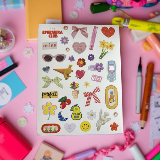 Pretty Little Things VOL. 2 –  Girly Ephemera Stickers with Hearts, Bows, Dice & Flowers | Cute Y2K Toycore Stickers for Journal