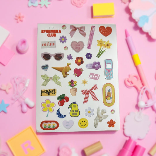 Pretty Little Things VOL. 2 –  Girly Ephemera Stickers with Hearts, Bows, Dice & Flowers | Cute Y2K Toycore Stickers for Journal