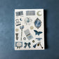 Blue Celestial Junk Journal Sticker Sheet | Moon & Butterfly Ephemera Stickers | Vintage Blue Aesthetic | Scrapbooking