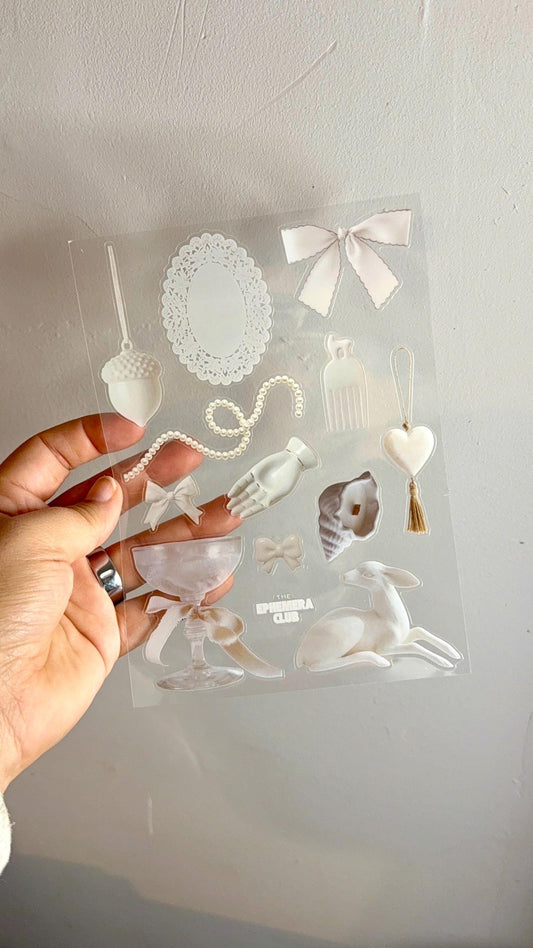 Vintage White Ephemera Stickers | Neutral Journaling | Victorian-Inspired Collage Stickers | Clear