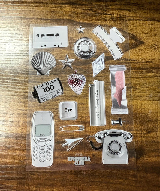 Transparent Silver Aesthetic Sticker Sheet for Junk Journals Scrapbooking and Planners