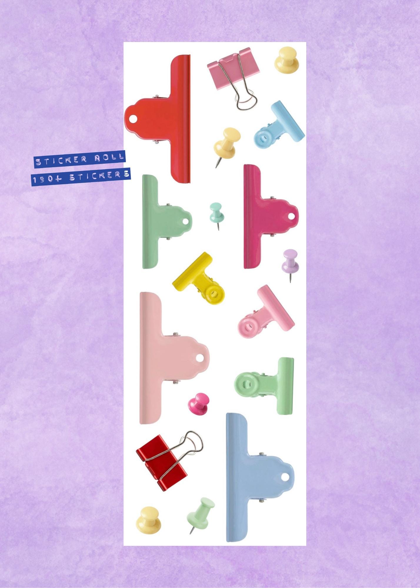 Cute Office Supplies PET Tape | Clipboard & Binder Clip Sticker Roll | Stationery PET Tape | Junk Journal Supplies