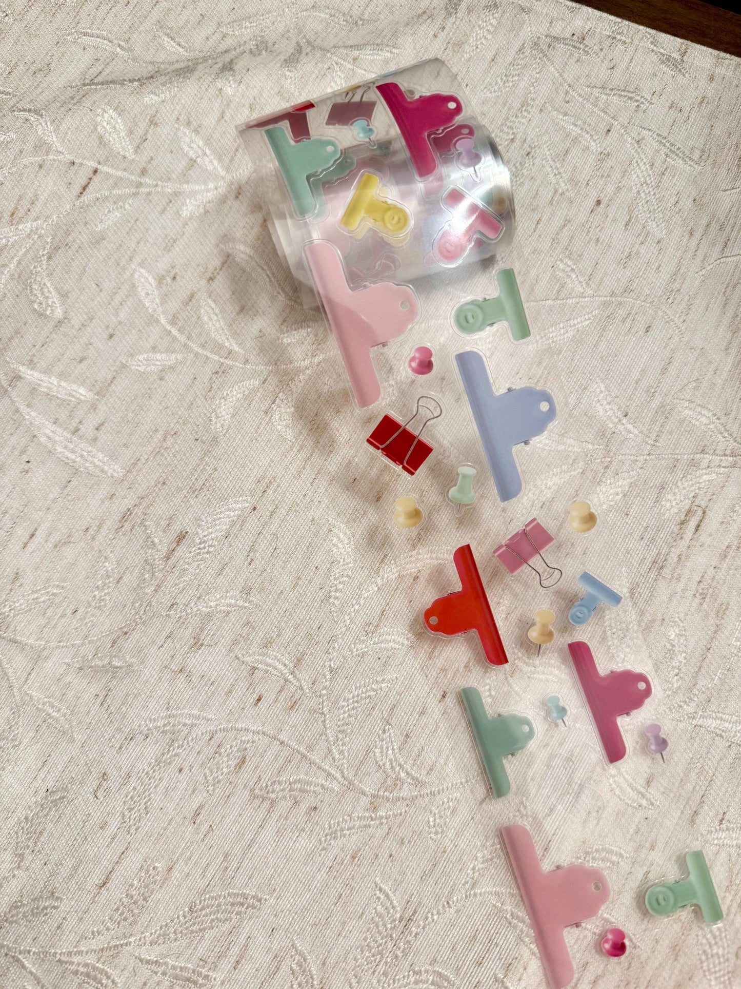 Cute Office Supplies PET Tape | Clipboard & Binder Clip Sticker Roll | Stationery PET Tape | Junk Journal Supplies