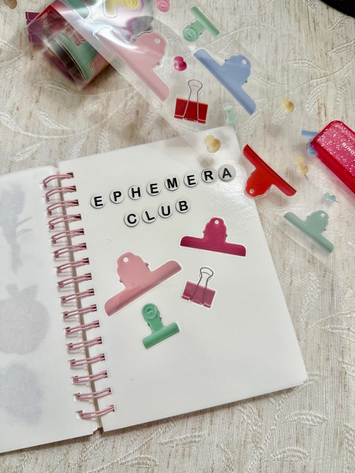 Cute Office Supplies PET Tape | Clipboard & Binder Clip Sticker Roll | Stationery PET Tape | Junk Journal Supplies