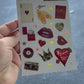 Lucky in Love  – Sticker Sheet, Scrapbook Supplies, Junk Journal Pack, Red & Gold Stars